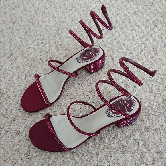 Rene Caovilla burgundy Satin Cleo crystal embellished sandals size 36 - Picture 1 of 15
